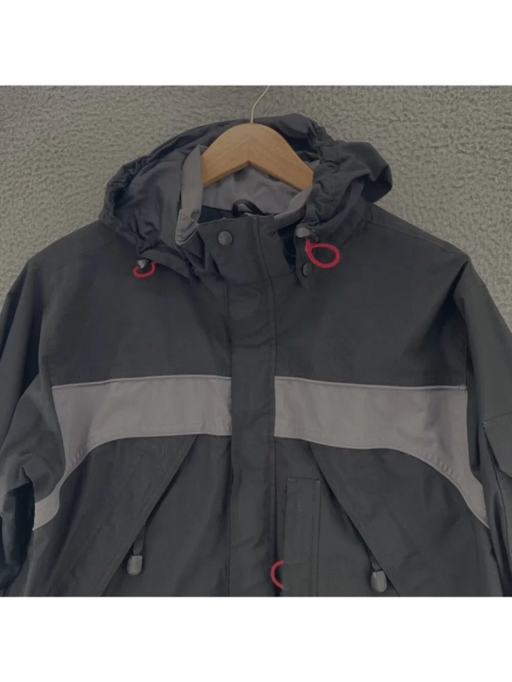 Eddie Bauer Coat Mens Medium Black EBTEK Gore Tex Hooded Weathergear Zip Pocket*
